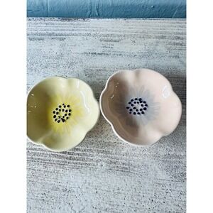 NOW‎ Designs Denica Small Ceramic Floral Dish Bowls Set of 2 Yellow Pink